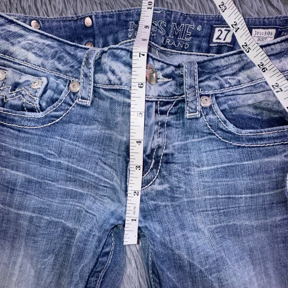 Miss Me Jeans Womens 27 Bootcut Embellished Pocket Medium Wash Flare Bell Bottom - Picture 6 of 15